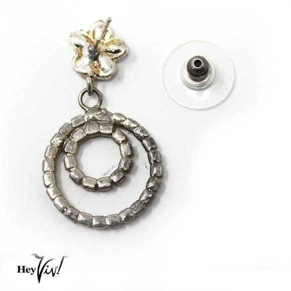 Vintage 80s Dangle Rhinestone Earrings Double Hoops New/Old Stock - Hey Viv - Picture 2 of 3